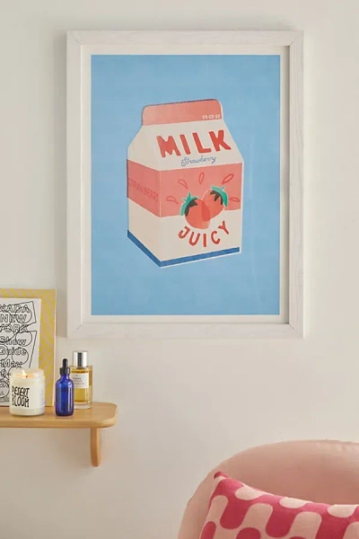 Urban Outfitters Carmen Veltman Strawberry Milk Art Print In White Wood Frame At  In Neutral