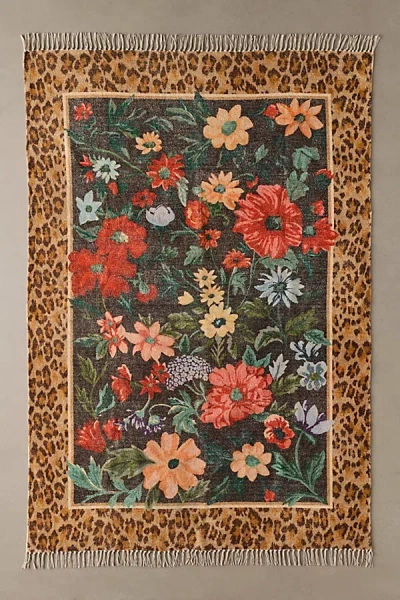 Urban Outfitters Carmine Floral & Leopard Printed Rug In Black At