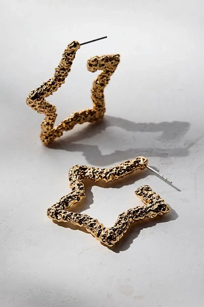 Urban Outfitters Carolina Textured Metal Star Hoop Earring In Gold, Women's At