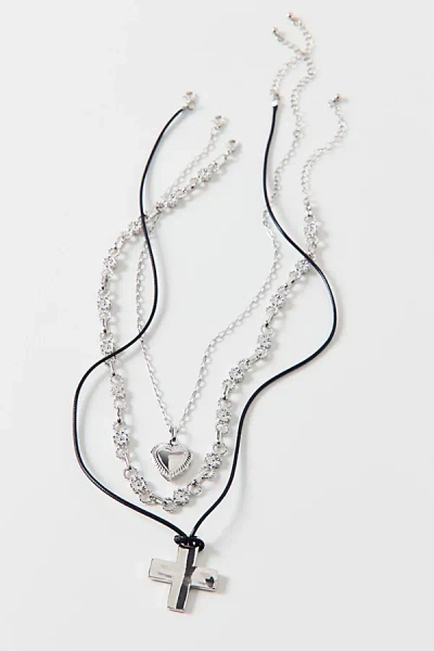 Urban Outfitters Caroline Corded Layering Necklaces Set In Silver, Women's At  In Metallic
