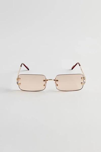 Urban Outfitters Carter Rimless Rectangle Sunglasses In Gold, Men's At