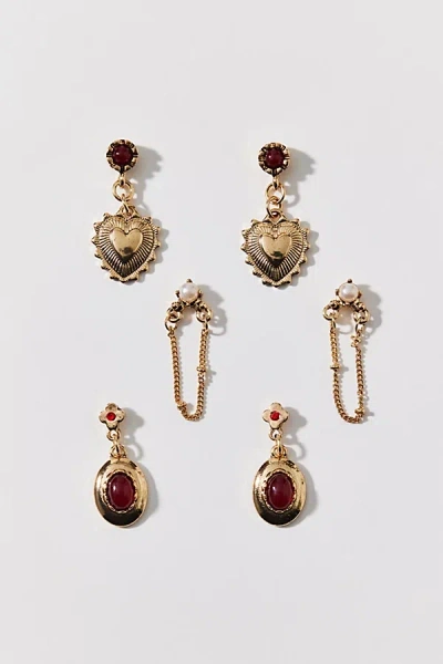 Urban Outfitters Cass Gem Heart Locket Earring Set In Gold, Women's At