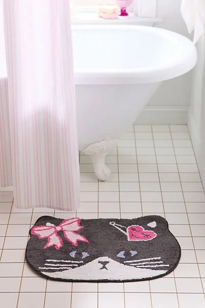 Urban Outfitters Cat Barrette Shaped Tufted Bath Mat In Black/white At
