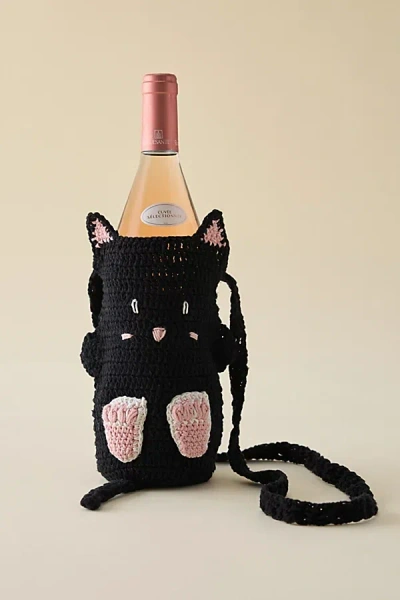 Urban Outfitters Cat Crochet Bottle Sling In Pitch Black At