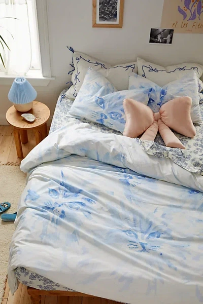 Urban Outfitters Cat Face Breezy Cotton Percale Duvet Cover In Blue At