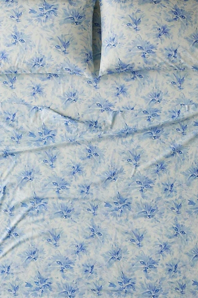 Urban Outfitters Cat Face Sheet Set In Blue At  In Pink