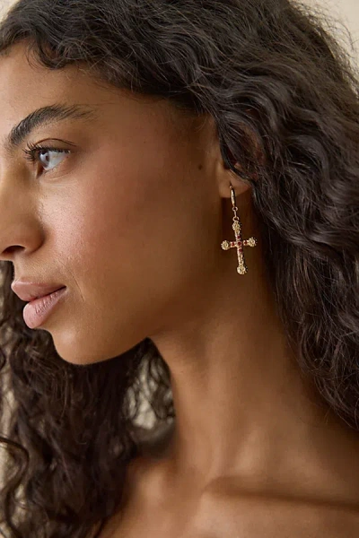 Urban Outfitters Catherine Rhinestone Charm Hoop Earrings In Gold, Women's At