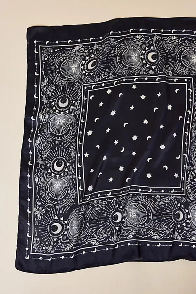 Urban Outfitters Celestial Pattern Satin Scarf In Black, Women's At