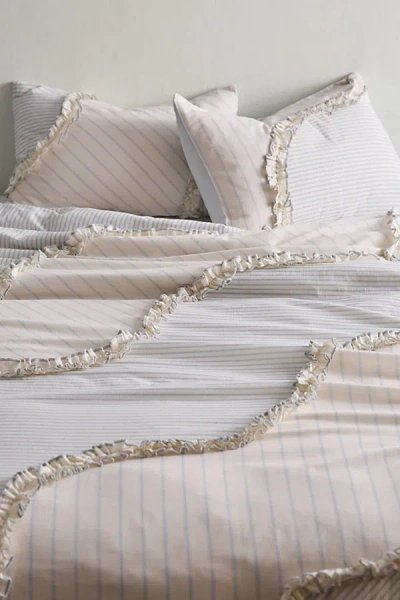 Urban Outfitters Charlie Striped Ruffle Cotton Duvet Cover In Blue Stripe At  In Neutral