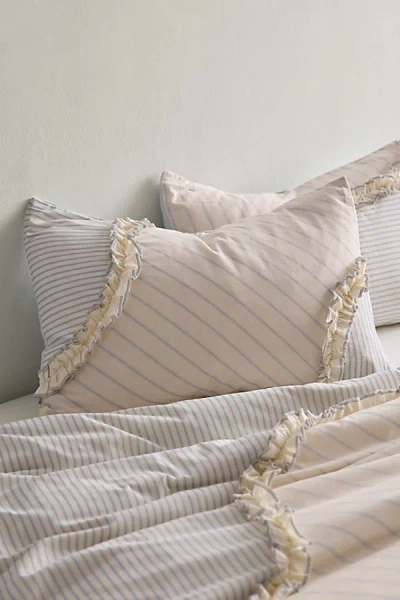 Urban Outfitters Charlie Striped Ruffle Cotton Sham Set In Blue Stripe At  In Neutral