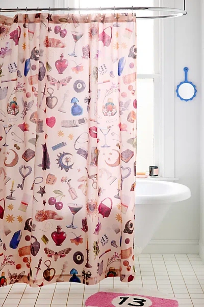 Urban Outfitters Charmed Icon Collage Patterned Shower Curtain In Peach At  In Pink
