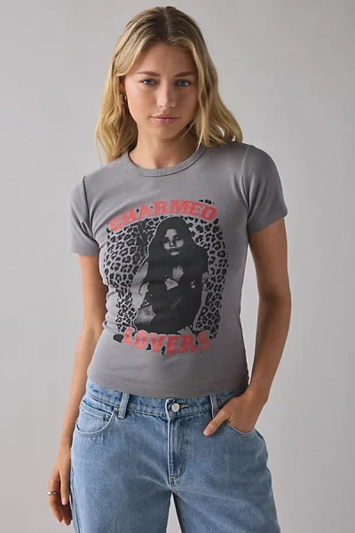 Urban Outfitters Charmed Lovers Animal Print Graphic Baby Tee In Dark Grey, Women's At  In Gray
