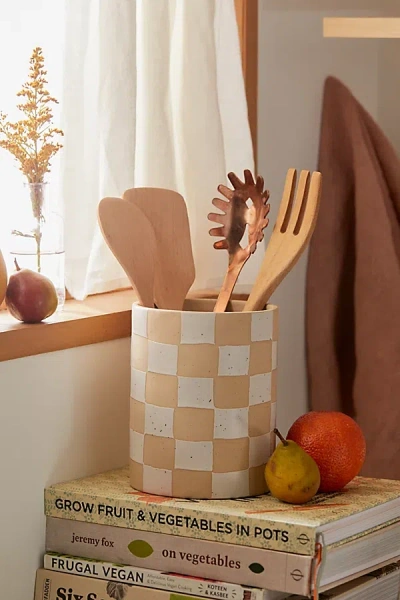 Urban Outfitters Check Utensil Holder In White At  In Neutral