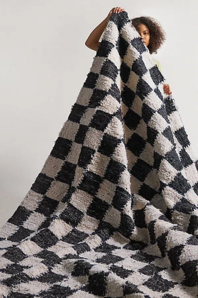 Urban Outfitters Checkerboard Woven Shag Rag Rug In Black/white At  In Multi