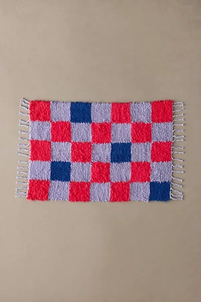 Urban Outfitters Checkerboard Woven Shag Rag Rug In Collegiate Dusk At