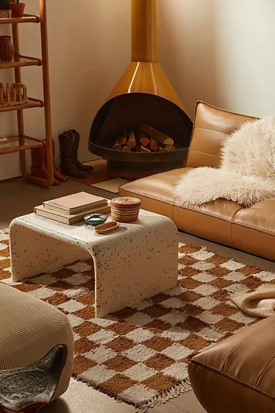 Urban Outfitters Checkerboard Woven Shag Rag Rug In Honey At  In Brown