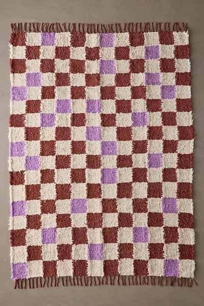 Urban Outfitters Checkerboard Woven Shag Rag Rug In Lavender At