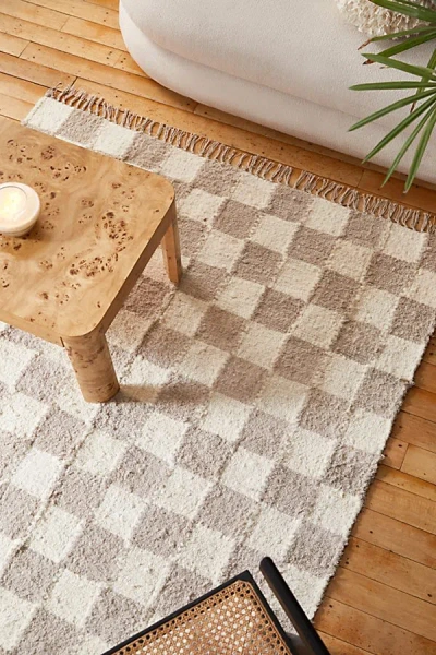 Urban Outfitters Checkerboard Woven Shag Rag Rug In Natural At  In Brown