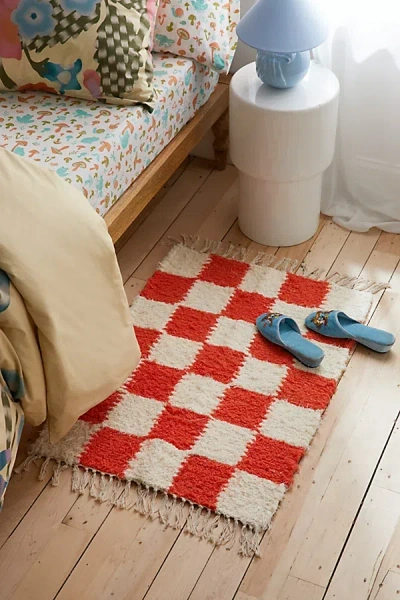 Urban Outfitters Checkerboard Woven Shag Rag Rug In Red At  In Multi