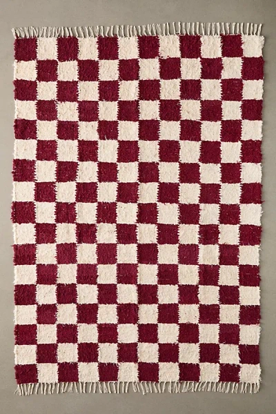 Urban Outfitters Checkerboard Woven Shag Rag Rug In Red Earth At  In Multi