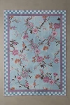 Urban Outfitters Checkered Border Floral Printed Rug In Sky At  In Blue