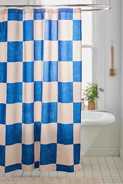 Urban Outfitters Checkered Patterned Shower Curtain In Blue At