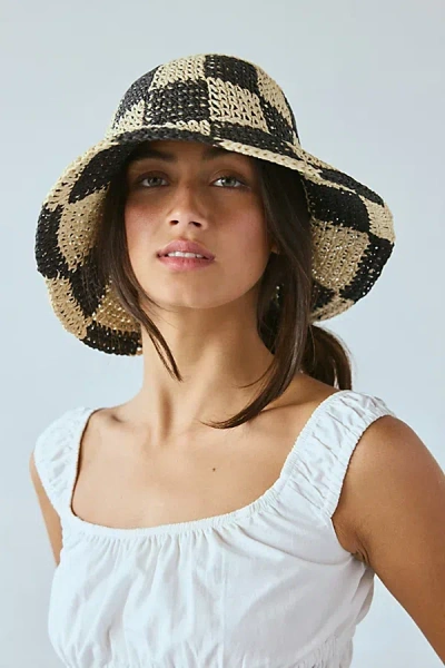 Urban Outfitters Checkered Straw Bucket Hat In Neutral/black, Women's At  In Multi