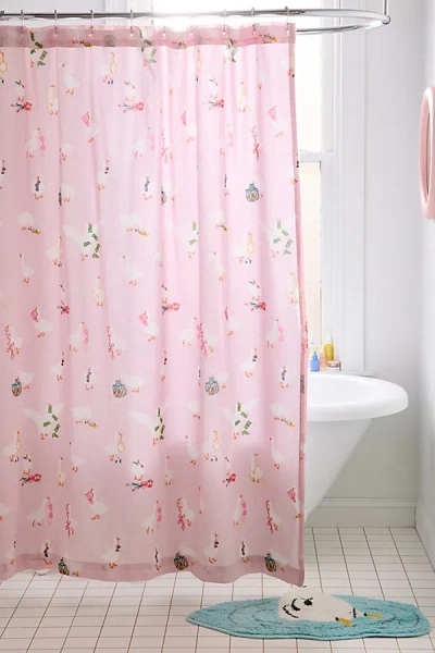 Urban Outfitters Cheeky Goose Patterned Shower Curtain In Pink At