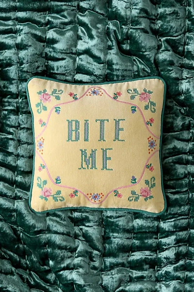 Urban Outfitters Cheeky Slogan Velvet Embroidered Throw Pillow In Bite Me At  In Neutral