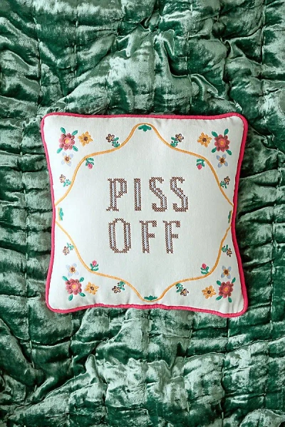 Urban Outfitters Cheeky Slogan Velvet Embroidered Throw Pillow In Piss Off At  In Multi