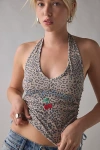 Urban Outfitters Cherry Bomb Graphic Leopard Print Halter Top In Leopard Print, Women's At  In Gray