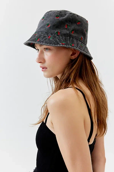 Urban Outfitters Cherry Embroidered Bucket Hat In Black, Women's At