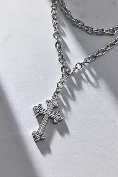 Urban Outfitters Christa Cross Pendant Wrap Necklace In Silver, Women's At  In Metallic