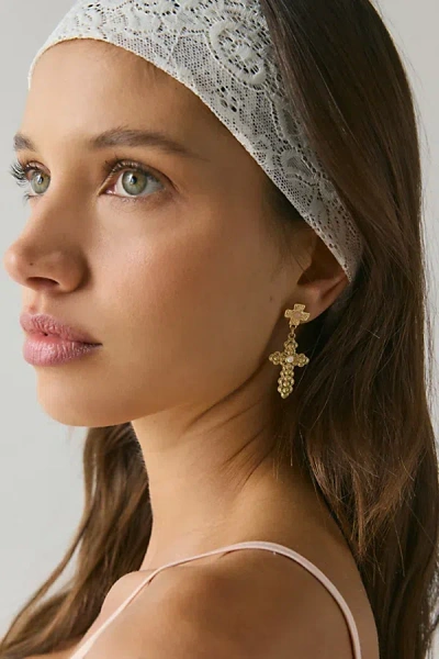 Urban Outfitters Christa Statement Cross Dangle Earring In Gold, Women's At  In White