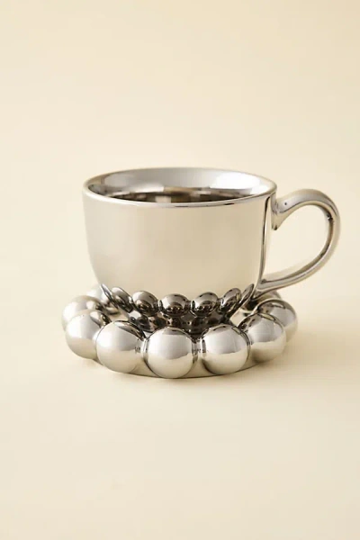 Urban Outfitters Chrome Ceramic Mug & Ball Edge Saucer Set In Silver At