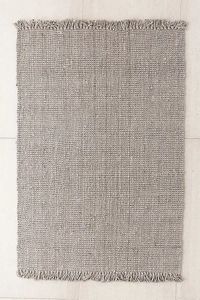 Urban Outfitters Chunky Fringe Woven Jute Rug In Light Grey