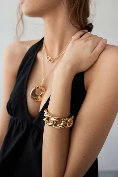 Urban Outfitters Chunky Metal Chain Link Cuff Bracelet In Gold, Women's At