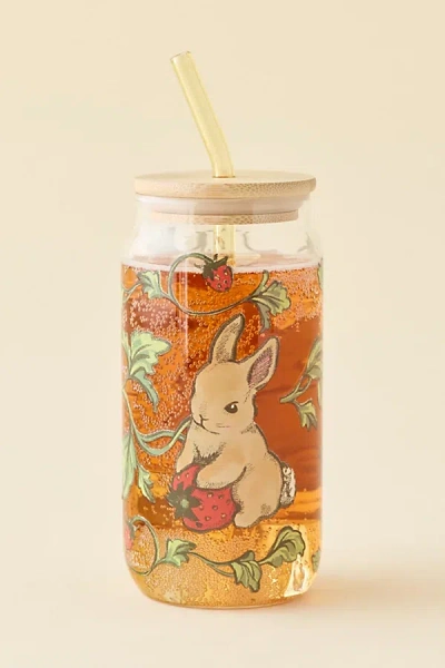 Urban Outfitters Classic Patterned To-go Glass Tumbler In Strawberry Bunny At  In Multi