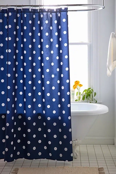 Urban Outfitters Classic Polka Dot Patterned Shower Curtain In Navy At  In Blue