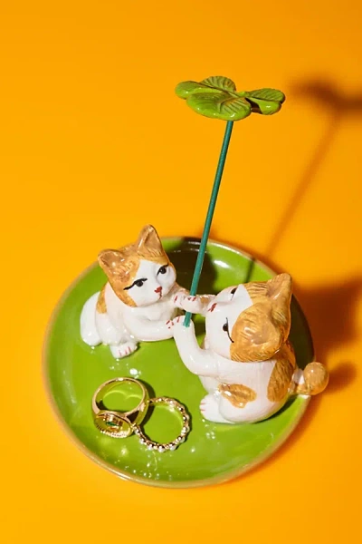 Urban Outfitters Clover Cats Ring Dish In Green At