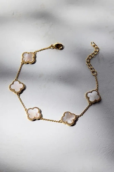 Urban Outfitters Clover Charm Rhinestone Chain Bracelet In White, Women's At  In Gold