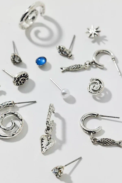 Urban Outfitters Coastal Charm Post And Hoop Earring Set In Silver, Women's At