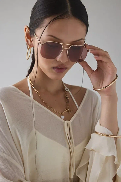 Urban Outfitters Cole Metal Aviator Sunglasses In Matte Gold/burgundy Tint, Women's At
