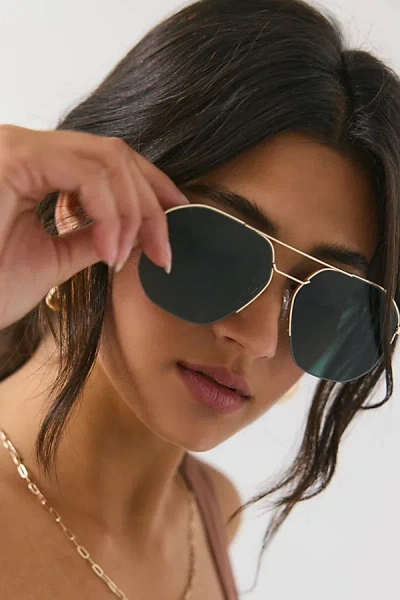 Urban Outfitters Cole Metal Aviator Sunglasses In Matte Gold/green, Women's At