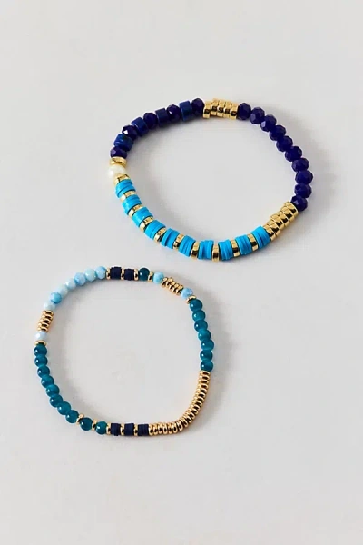 Urban Outfitters Color Pop Mixed Beaded Stretch Bracelet Set In Blue, Women's At