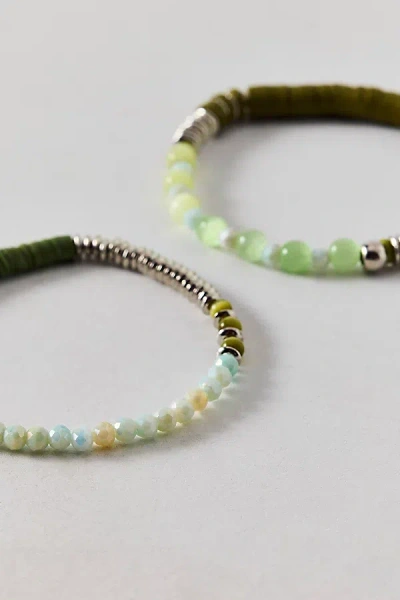 Urban Outfitters Color Pop Mixed Beaded Stretch Bracelet Set In Green, Women's At