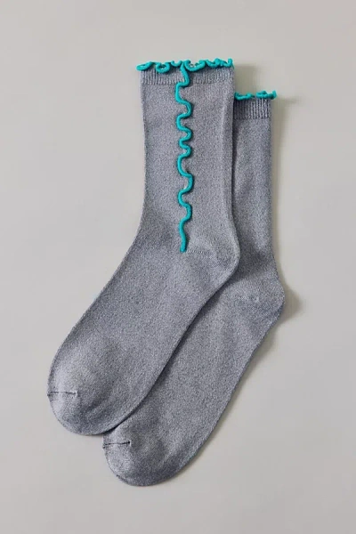 Urban Outfitters Contrast Lettuce Edge Crew Socks In Grey/blue, Women's At  In Multi