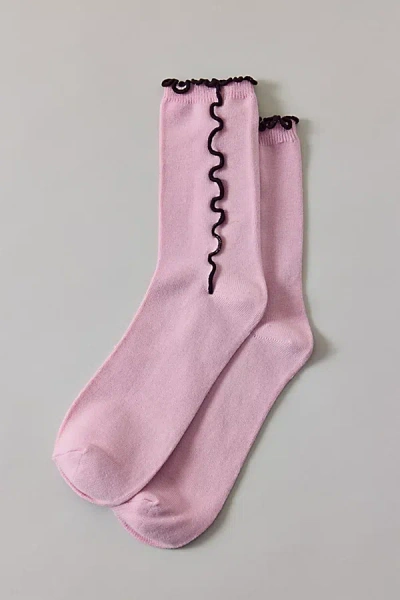 Urban Outfitters Contrast Lettuce Edge Crew Socks In Lilac/wine, Women's At  In Multi