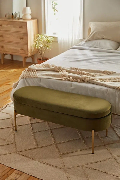 Urban Outfitters Corinne Velvet Storage Bench In Green At