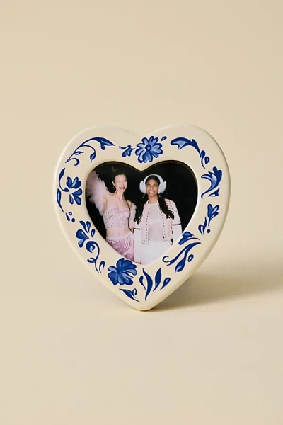 Urban Outfitters Country Heart Shape Ceramic 4x4 Picture Frame In Blue At  In Neutral